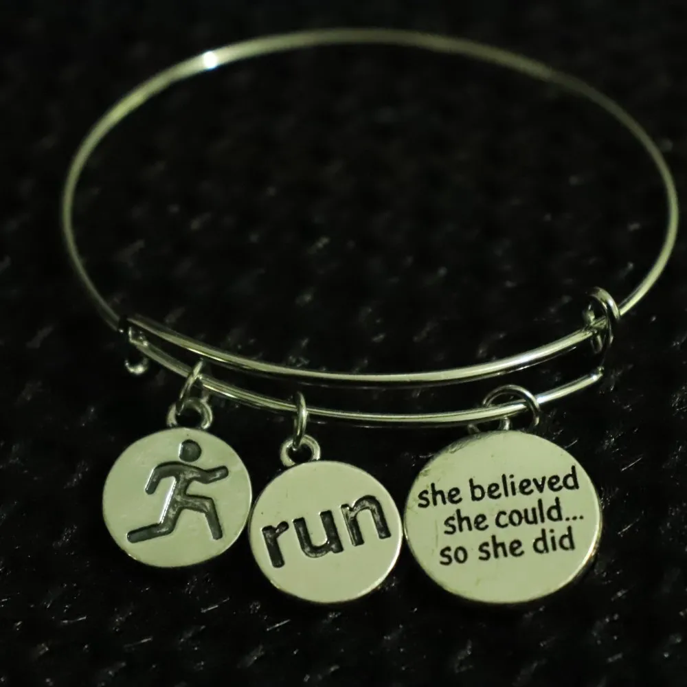 Fashion ancient RUN tag pendant bracelet FIT fitness running men and women gifts Wire Bangle | Украшения и аксессуары