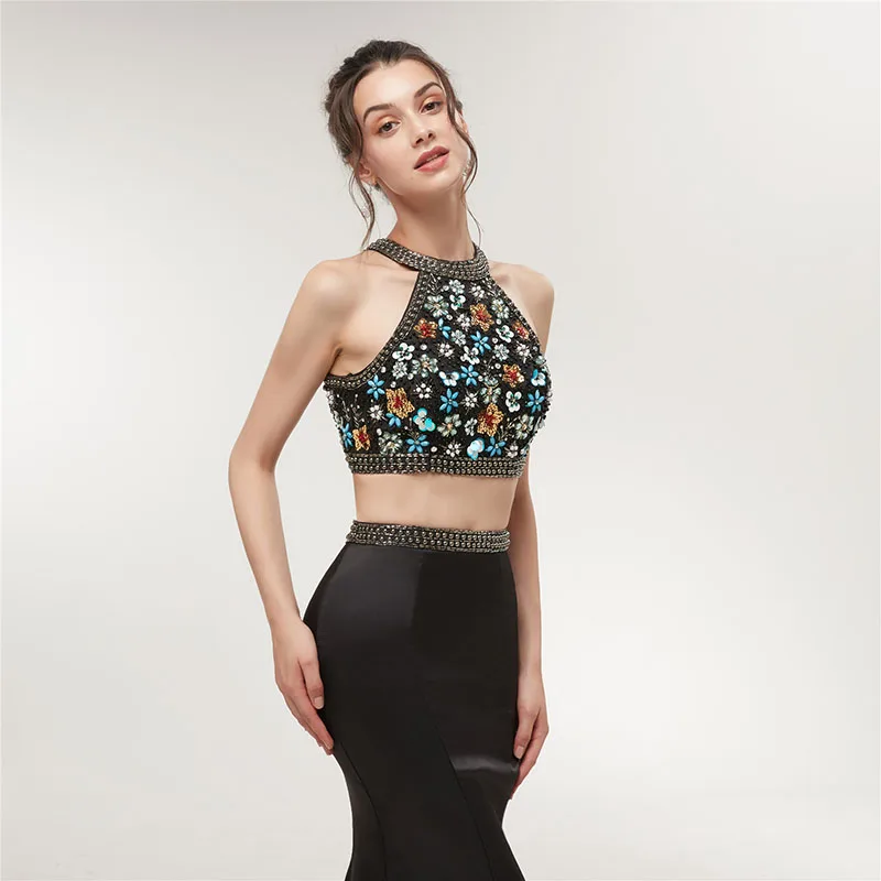 Черные вечерние платья Forevergracedress из двух частей 2019 сексуальные русалки с бисером