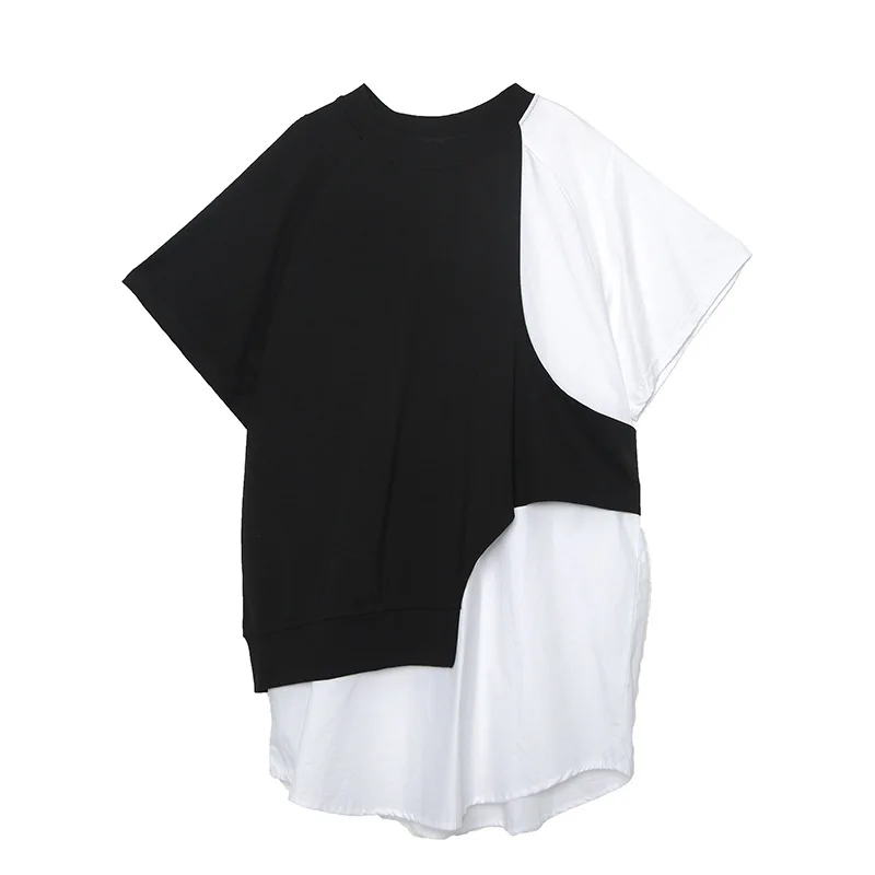 short sleeve Женская свободная футболка большого размера с О-образным вырезом, с длинным/коротким рукавом, базовая модная футболка, весна, осень, лето - Цвет: short sleeve
