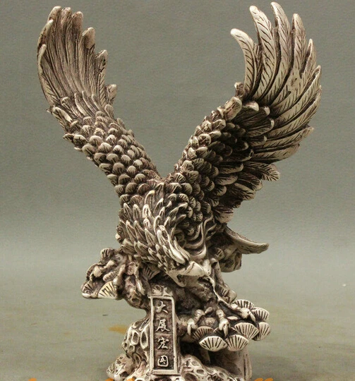 

decoration bronze factory outlets Tibet Silver 8" Folk Chinese Silver Bronze Auspicious Animals Birds Sky-King Eagle Statue