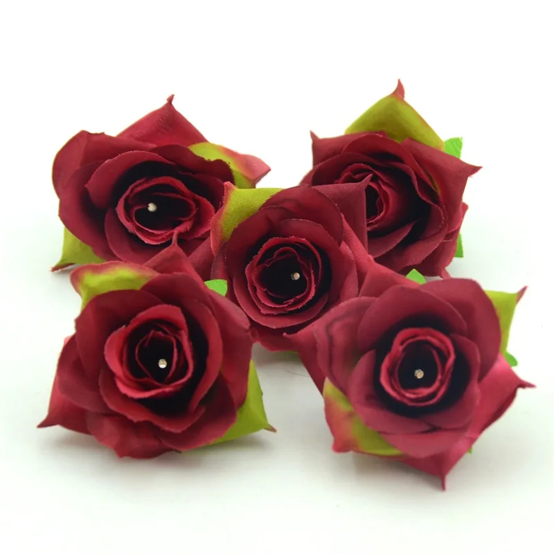 deep red 200 шт DIY Искусственные белые розовые шелковые цветы голова для дома Свадебная вечеринка Декоративный венок Подарочная коробка искусственные цветы для скрапбукинга - Цвет: deep red