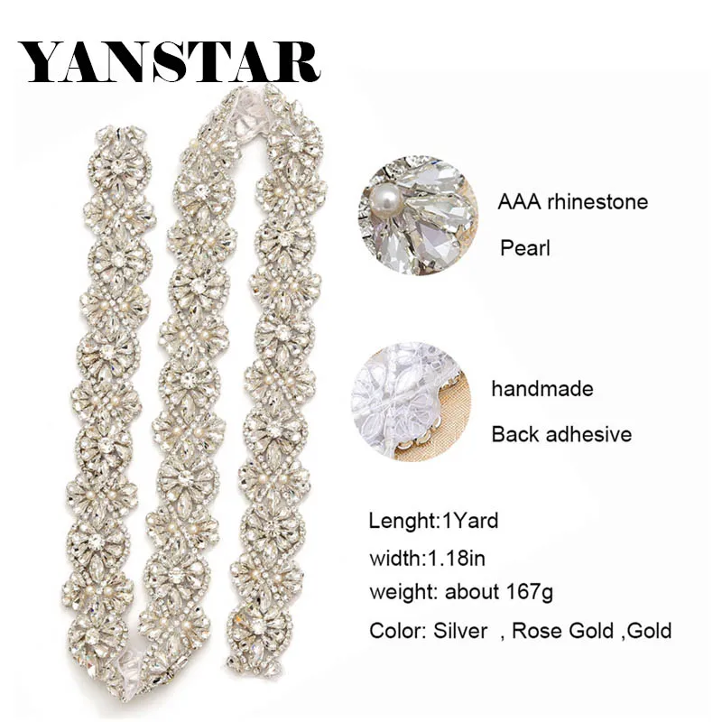 YANSTAR 3 см* 1 ярд лента из страз железо на свадебные платья Пояс носорог с бисером Кристалл на DIY свадебные пояса YS875