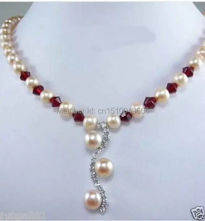 

FREE shipping>> Pink Pearl Crystal Pendant 18" Necklace