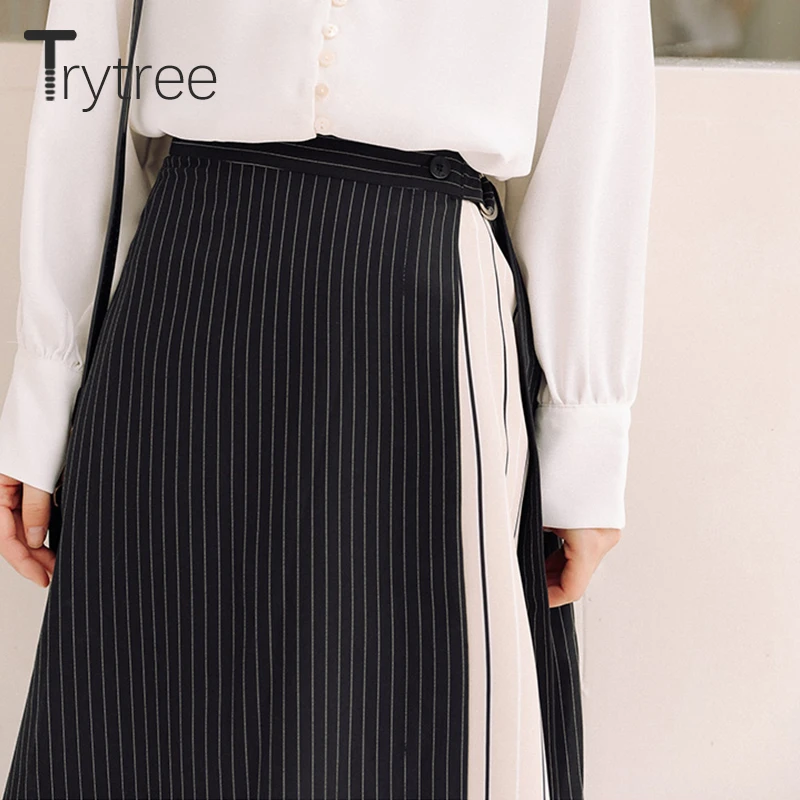 Trytree Лето Осень Женская Полосатая юбка Повседневная полиэфирная хлопковая