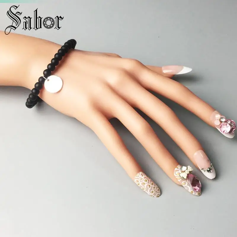 Женский матовый обсидиан из бисера черный диск эластичный браслет бисер