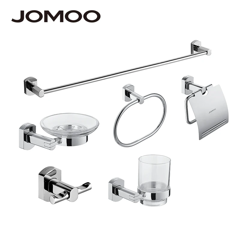 

JOMOO 7 Pieces Bathroom Accessories Space Aluminum Brass Material Cup Holder Glass Cups Robe Hook Tooth brush Tooth Cup Holder