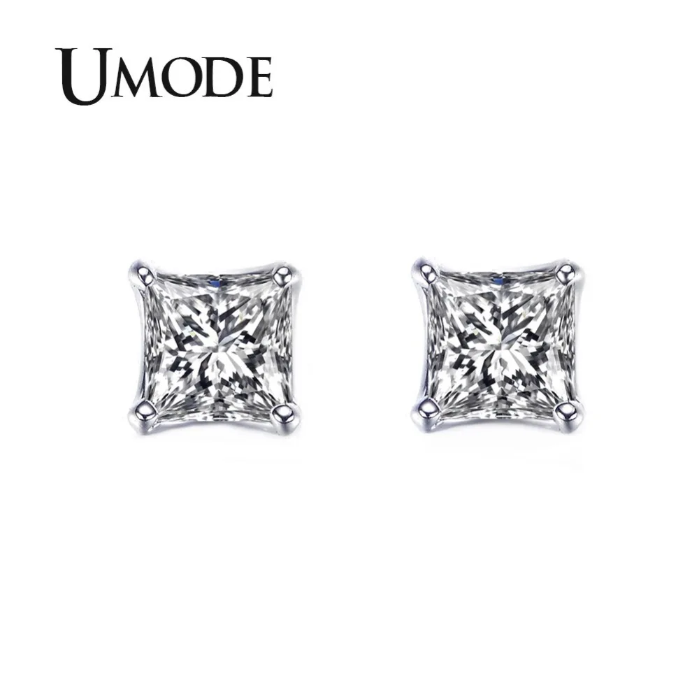 UMODE Серьги-гвоздики с очаровательными крошечными фианитами огранки Принцесса 5мм 0,63к UE0049
