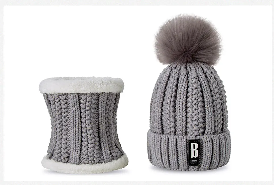 Fashion Pompoms Women Winter Hat Scarf Set Girls Boys Warm Knitted Caps Scarves Men Female Sets 2 Pieces Unisex Hats Scarves