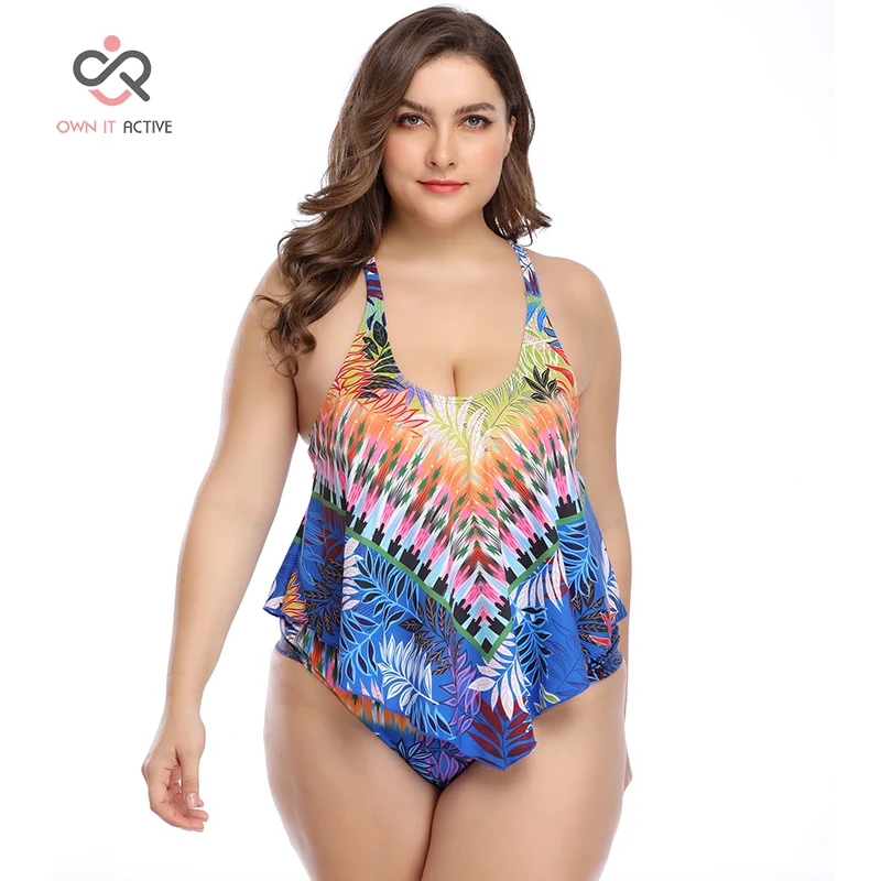

2021 Sexy Women Plus Large Size Bikini Set XXL Leaves Print Swimwear Two-Piece Suits Female Y114