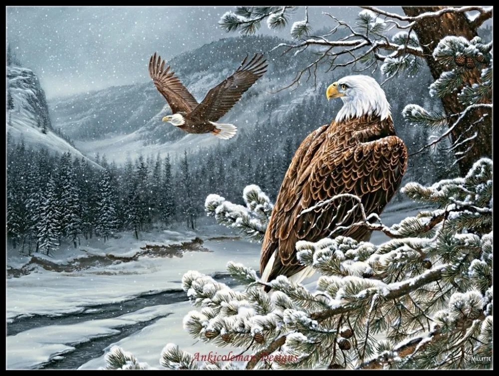 

Embroidery Counted Cross Stitch Kits Needlework - Crafts 14 ct DMC DIY Arts Handmade Decor - Winter Eagles