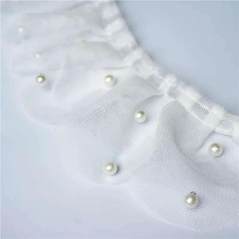 2 ярдов 6 см Белое кружево для отделки бисера морщин Цветочная сетка слоя пришить