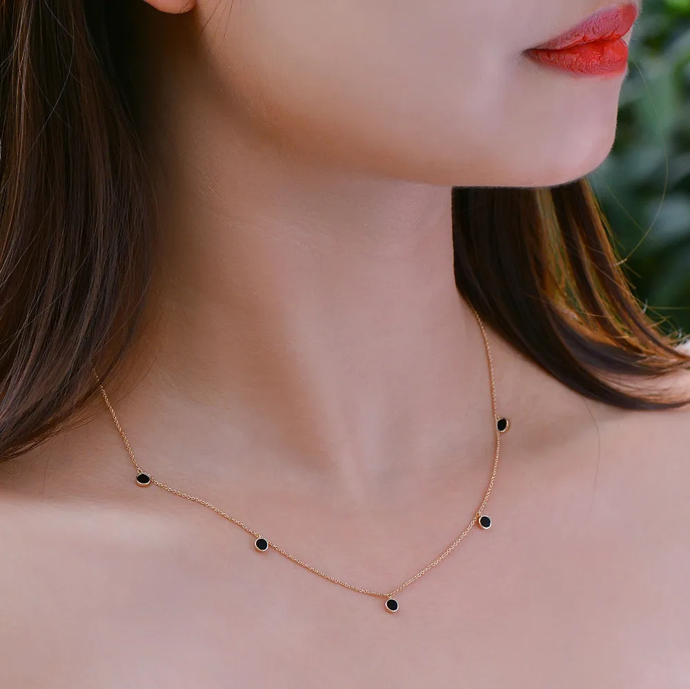 Ювелирные изделия Caimao 14kt желтое золото черная ониксовая цепочка кулон для женщин