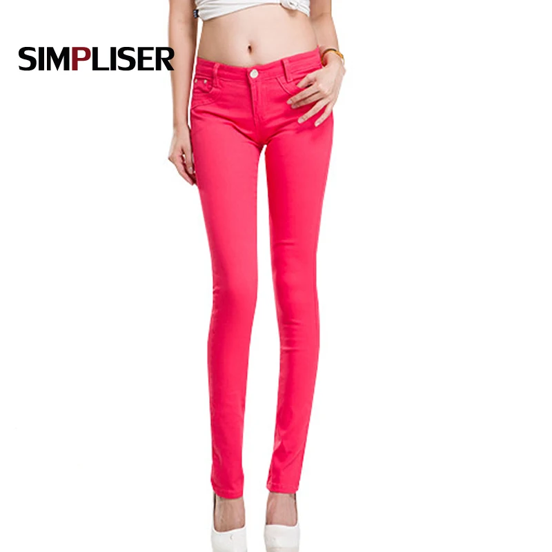 

SIMPLISER Slim Women Jeans Pencil Pants 24 Candy Color Female Jean Leggings 2018 Female Trousers Large Size 32 Femme Pantalon