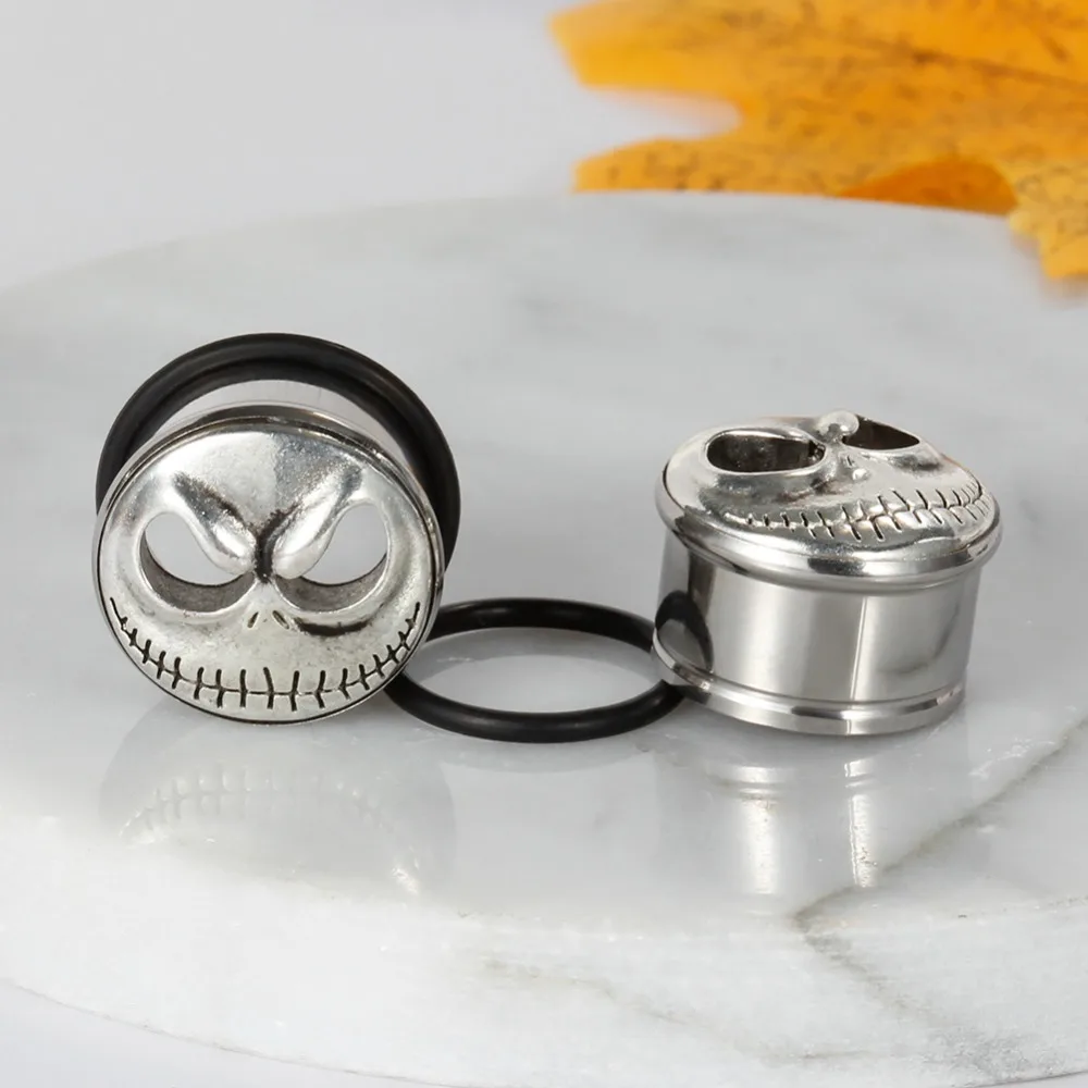 Туннели Для Пирсинга Ушей из нержавеющей стали с одним расклешенным черепом 32 шт.