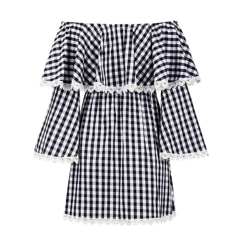 AIMENUNU Off shoulder ruffle сетки сексуальное платье женские расклешенные Длинные рукава