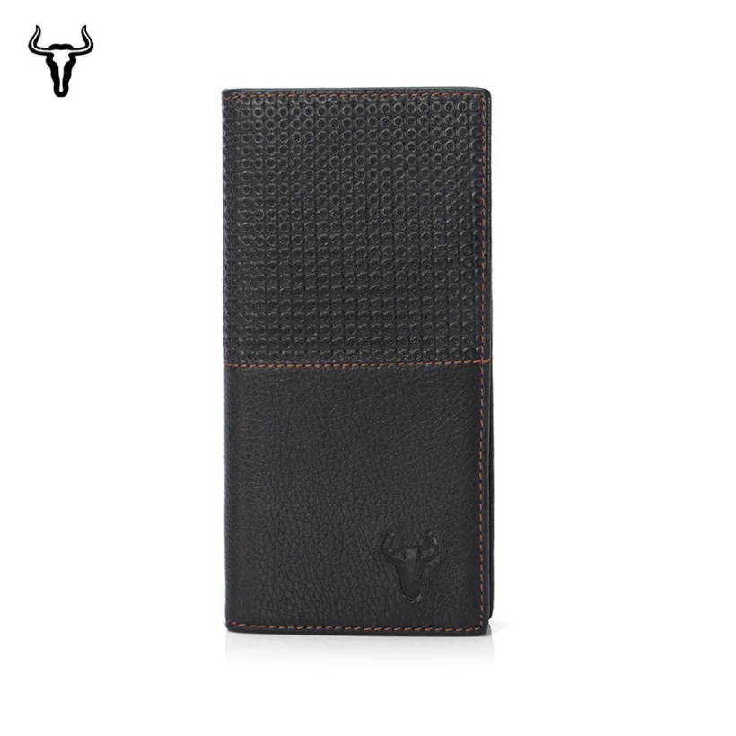 Mingclan Luxury Brand Genuine Cowhide Leather Portomonee Vintage Walet Male Wallet Men Long Clutch with Coin Purse Pocket Rfid