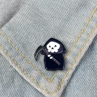 new fashion personality full black hooded coat sickle spirit skull enamel brooch denim shirt accessories brooch small gift