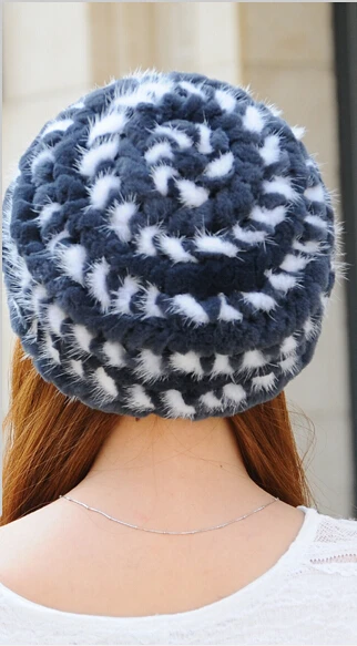 Классическая зимняя шапка из меха норки вязаная женская Рекс и кроличьего