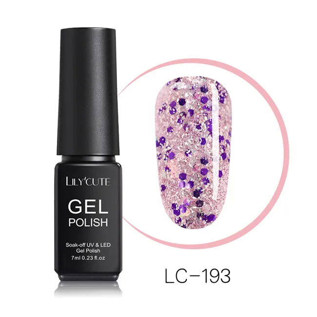 LC-193 LILYCUTE 7ml Nude Glitter Gel Nail Polish Shimmer Pink Purple Soak Off UV LED Gel Polish Varnish Nail Art Lacquer - Цвет: LC-193