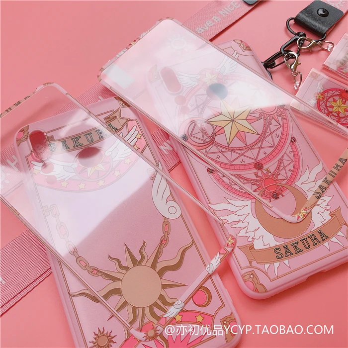 Nova 5 5i милый чехол Cardcaptor Sakura+ Защитная пленка из закаленного стекла для huawei Nova4/Nova4E/Nova 3/3E/2 S с ремнями