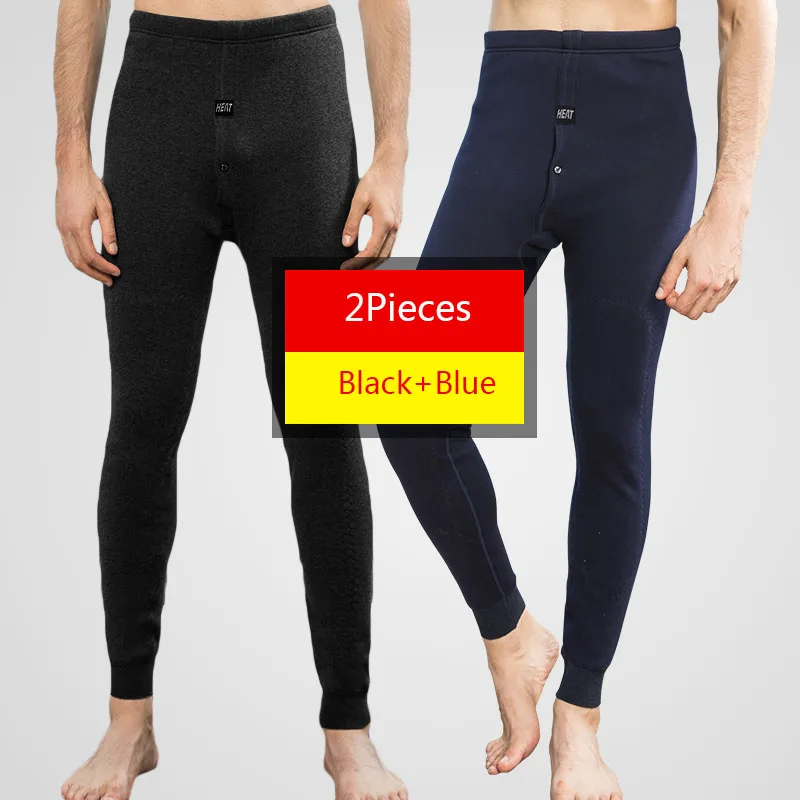 Black Blue 2 шт./лот, зимнее термобелье, мужские леггинсы s, термоштаны, мужское теплое шерстяное утолщенное нижнее белье, брюки, мужские теплые штаны - Цвет: Black Blue