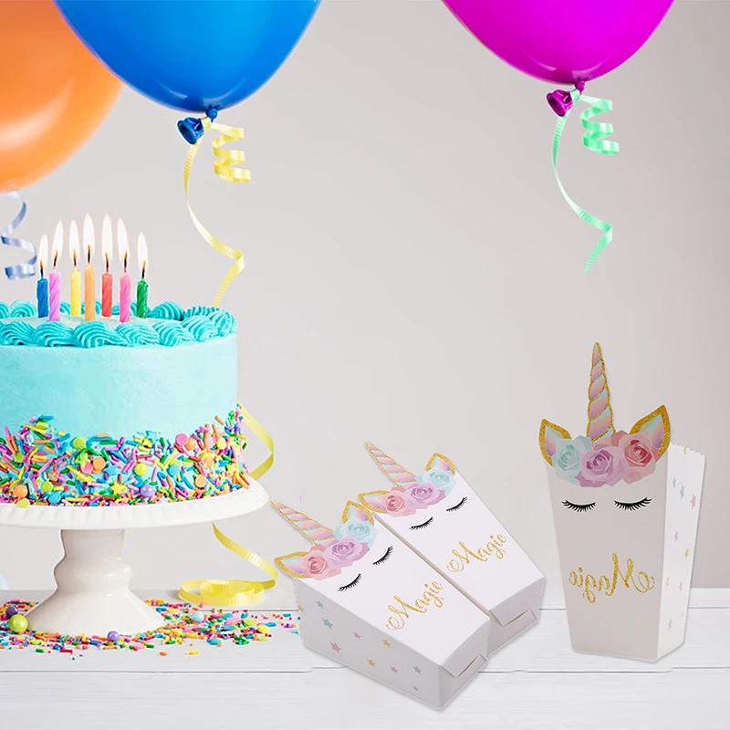 12 шт./компл. коробка для попкорна единорог лошадь Печать конфетная детской