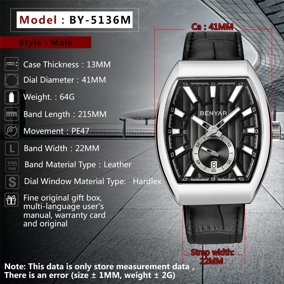 Reloj Hombre 2018 BENYAR новые роскошные брендовые кварцевые часы мужские