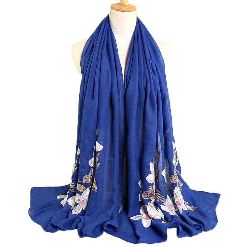 Этнические вышитые хиджабы шарфы цветочные хлопковые мусульманские женские