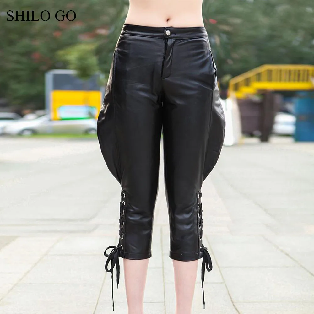 Женские кожаные брюки SHILO GO летние модные из натуральной овечьей кожи