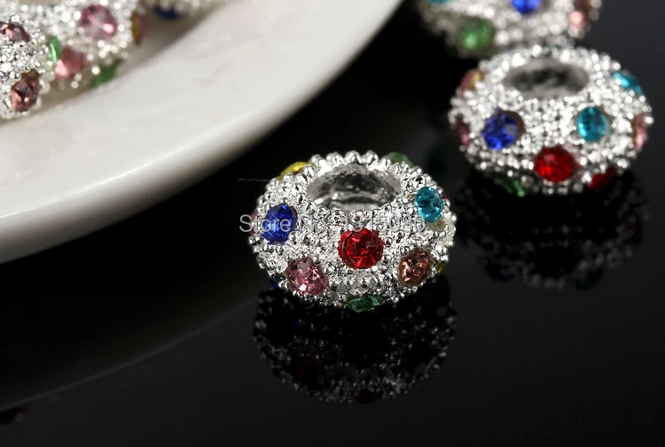 20 шт./лот серебряный цвет с хрустальными стразами Rondelle разделитель Металлические