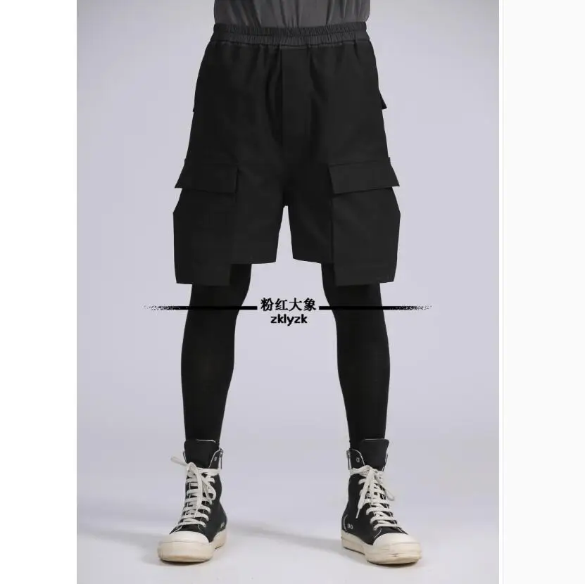 27-46 Men's Casual Shorts Piece Side Pocket Shorts Loose Spliced Knee Length Cool Shorts Tide Singer Costumes New 2021 Summer