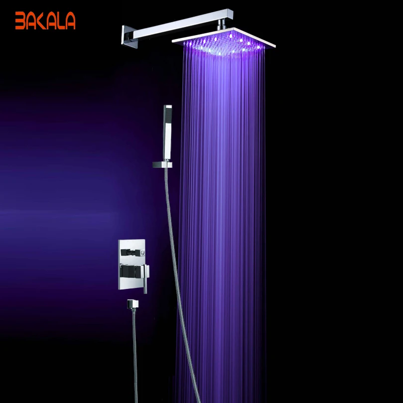 

Free Shipping ! Luxury Wall Mount Color Changing Bathroom Rain Shower Set Faucet 10"Shower Head With LED Tub Faucet BR-1010A