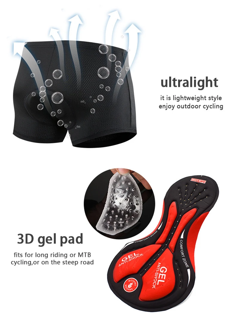 3D Padded Cycling Underwear Gel Padding Bicycle Mountain MTB Shorts Riding Bike Sport Compression Tights | Спорт и развлечения