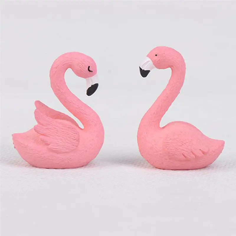 2pc Pink Plastic Decorative Flamingo Fairy Garden Decor Craft Dollhouse Accessory Home Decoration Crafts Figurines Miniatures