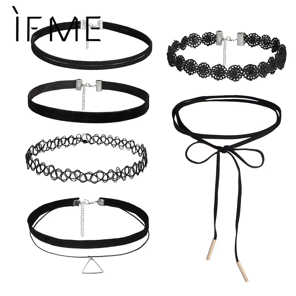 Женское Ожерелье чокер IF ME 6 шт./компл. длинное Двухслойное черное вельветовое