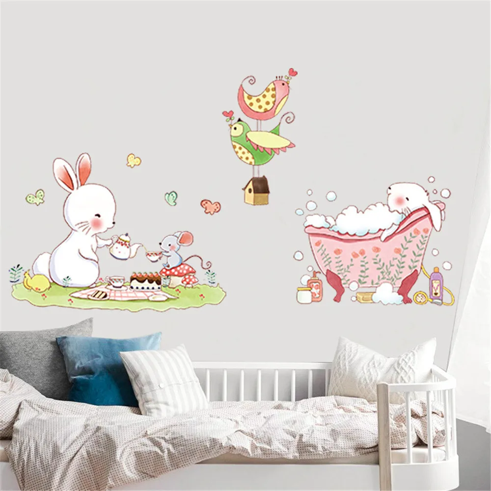 DIY милые Мультяшные Животные наклейки на стену кролик наклейка семья дома обои