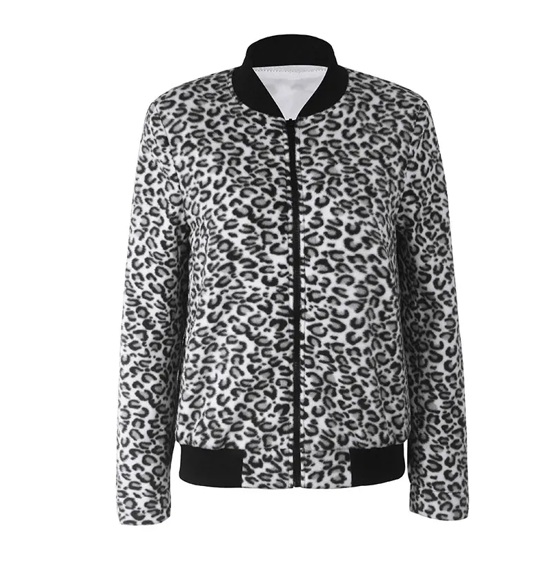 Gaeshow Повседневное Leopard Бейсбол куртки Для женщин пальто на молнии флис Курточка