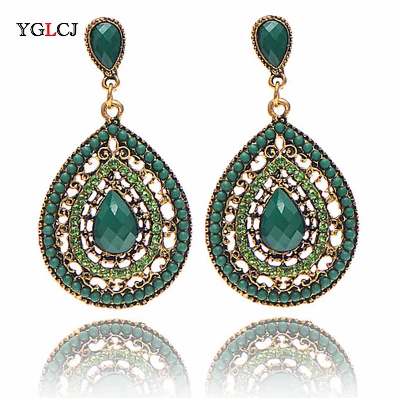 

1 Pair of Vintage Pendant Earrings Female National Resin Multicolor Beads Big Bohemian Pendant Earrings Declaration Jewelry