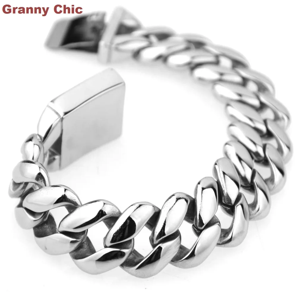 

Granny Chic мужские ювелирные изделия высокого качества Bling Серебряный браслет из нержавеющей стали панцирный кубинский хороший подарок