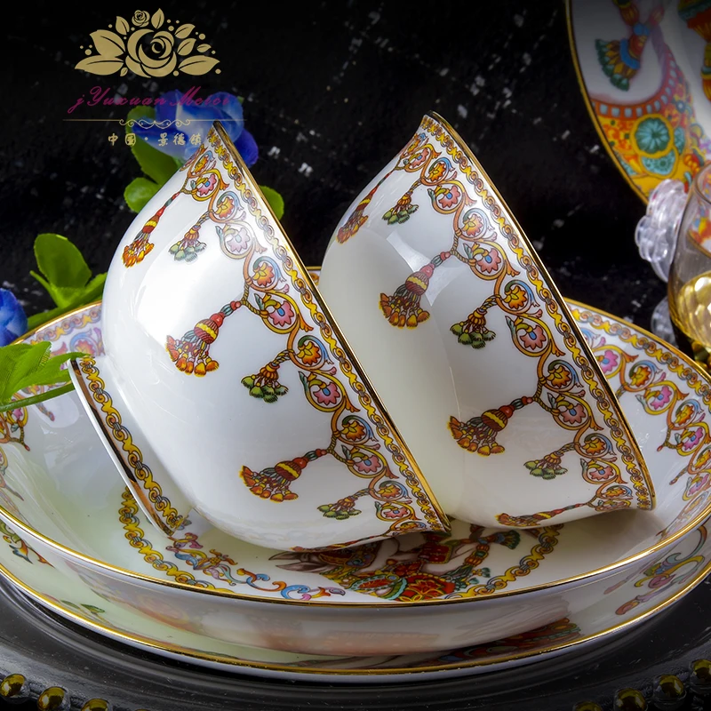 Guci European bone china tableware sets 80pieces high-end household bowls luxurious Phnom Penh Jingdezhen gift porcelain | Дом и сад