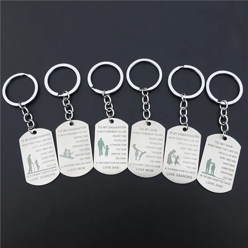 

12 Pieces Mix Styles Stainless Steel Keychains Dad Mom Son Daughter Grandma Grandfa Family Members Keyring Unisex Jewelry