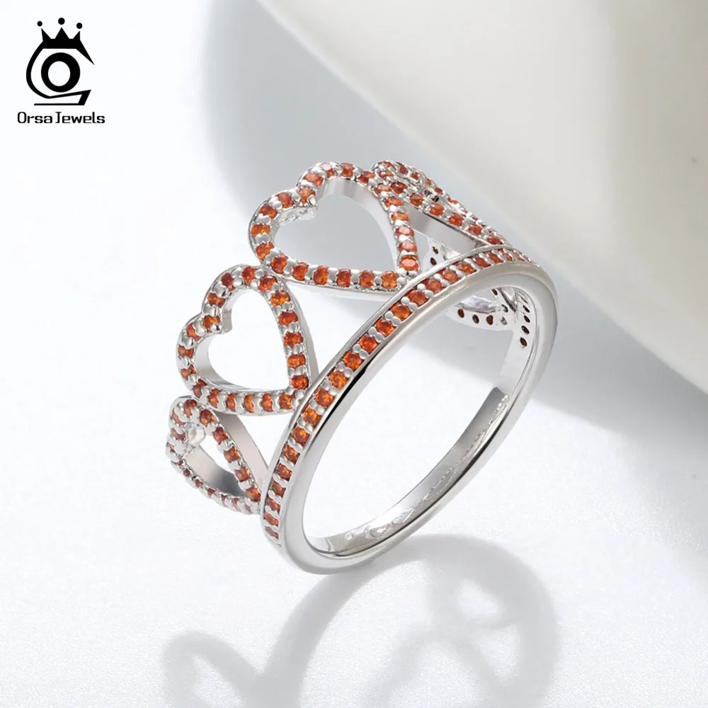 ORSA JEWELS медное милое кольцо для женщин в форме сердца Корона кольцо Красный AAA CZ стильный покер дизайнерское кольцо OR195