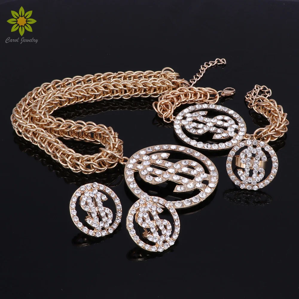 Модный Ювелирный Набор американский доллар денежный кулон золотой цвет цепочка