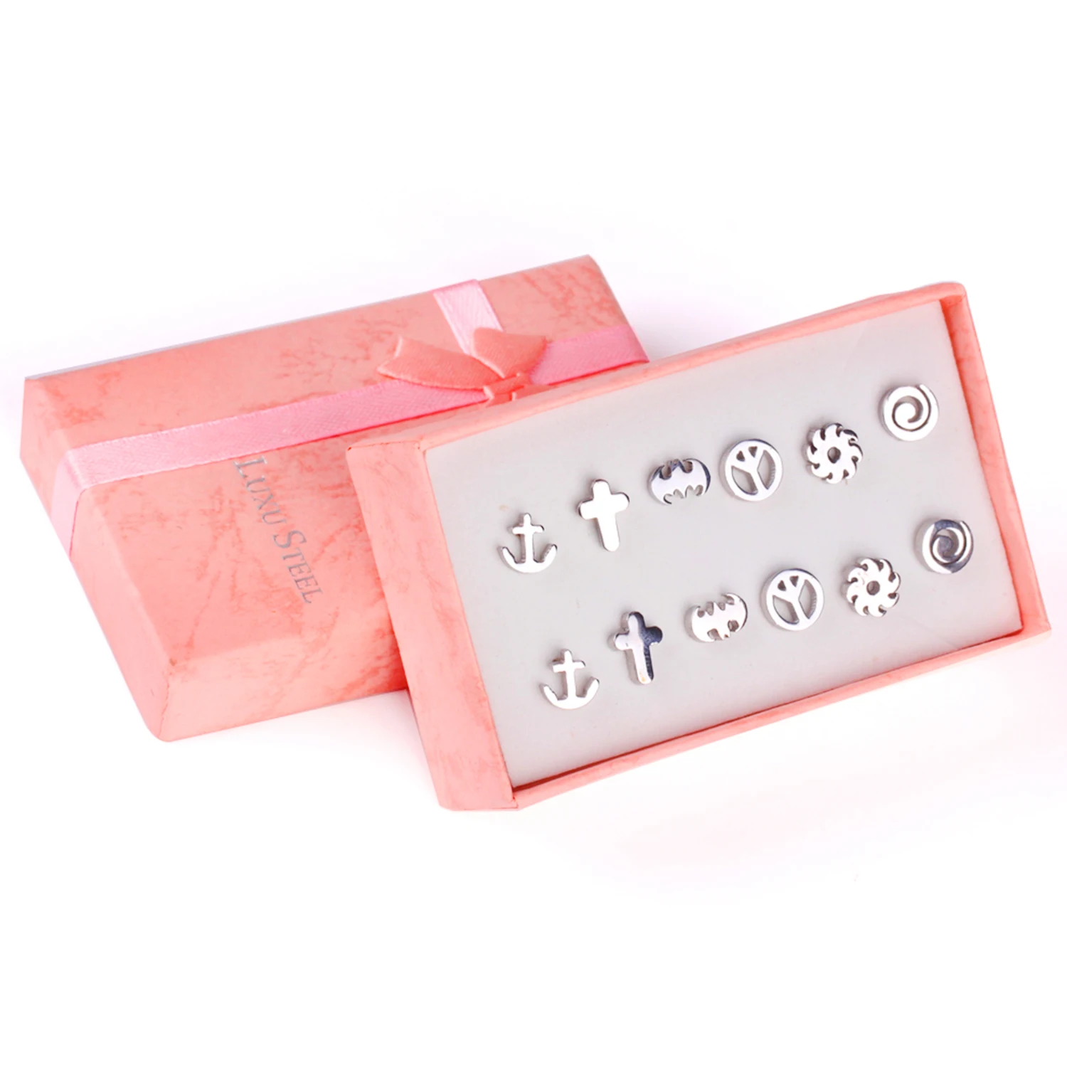 Серьги нержавеющей стали 6Pairs / Box для женщин Ювелирные изделия способа стерлингового серебра - Окраска металла: 18