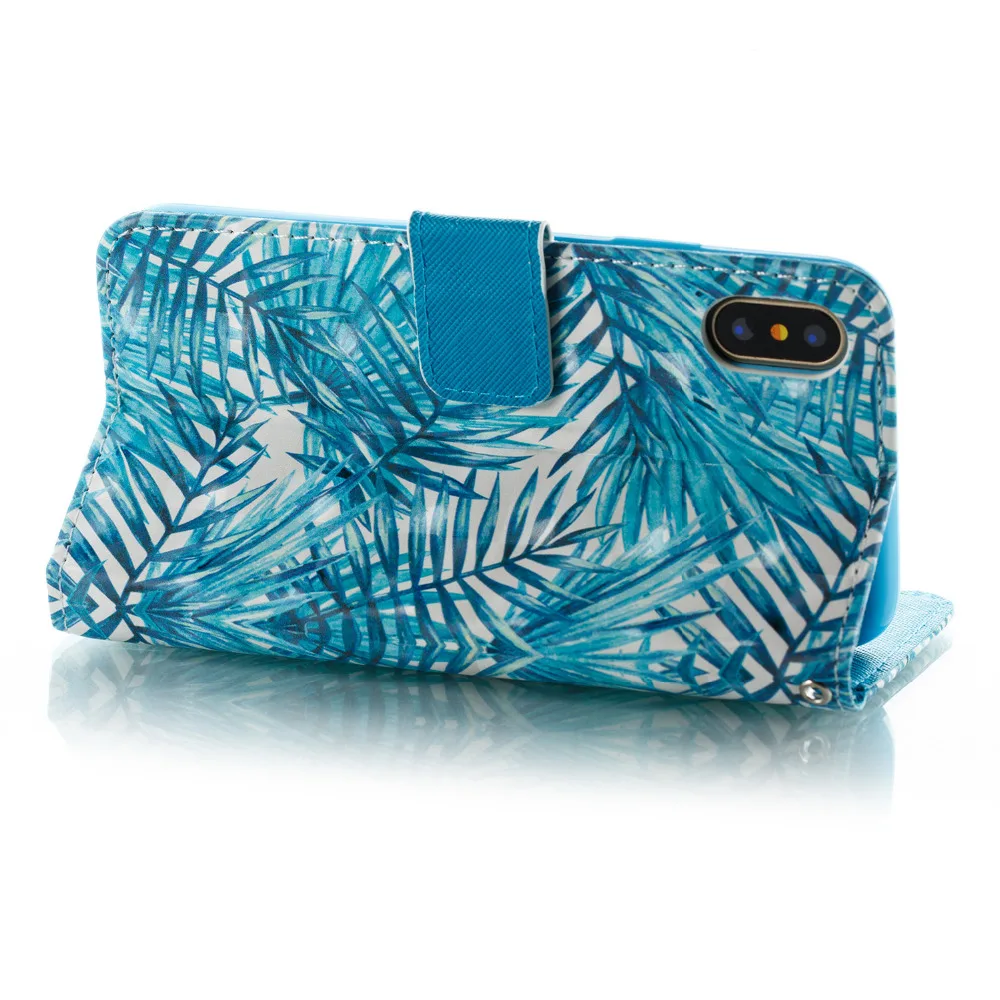 3D patterns leather case for iphone 5 6 7 8plus coque PU Xs max Xr funda with card slot and Lanyard phone cover |
