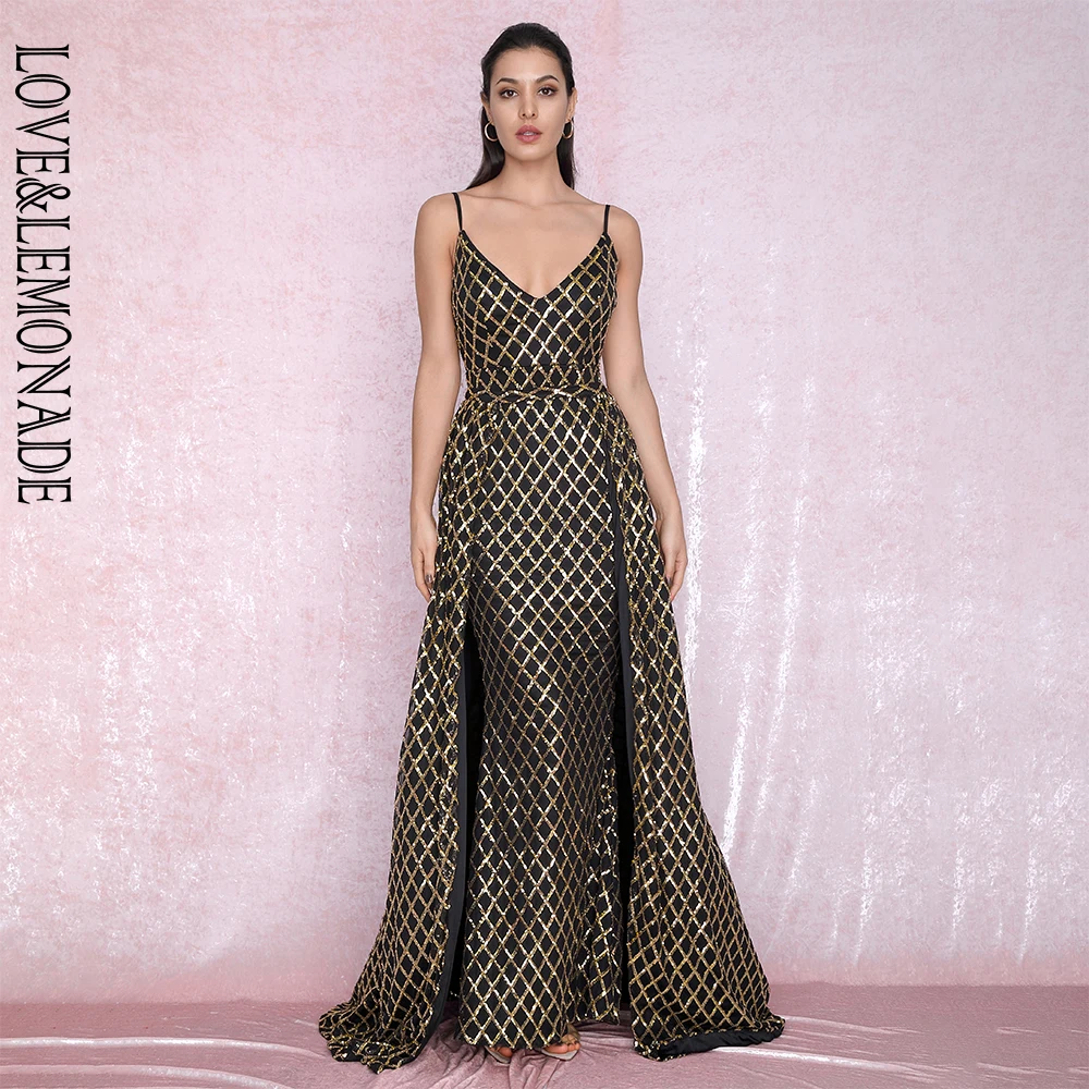 Женское платье в клетку LOVE & LEMONADE облегающее макси из двух частей с V образным