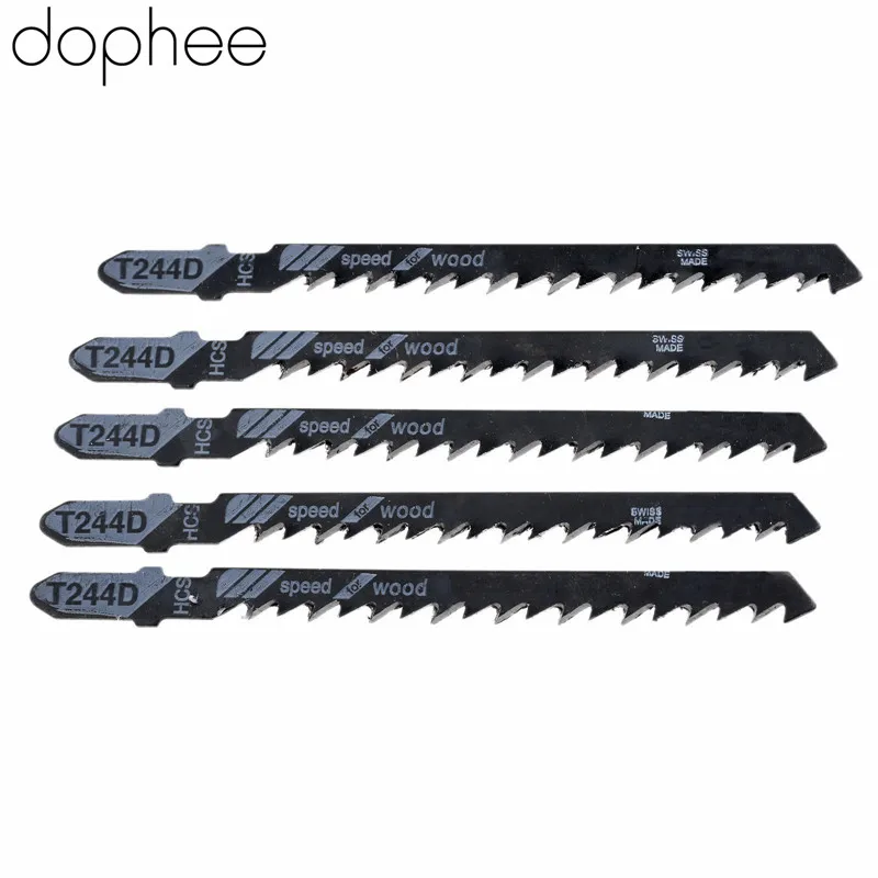 

dophe 5Pcs T244D 100mm Jig Saw Blade HSS Wood Cutting Curve Reciprocating Saw Blade Coarse Teeth HCS for Plywood Fibreboard Tool