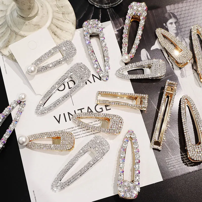 BlingBling металлические стразы аксессуары для волос для женщин геометрический золотистый заколки для волос для девочек жемчужные Заколки Для Волос