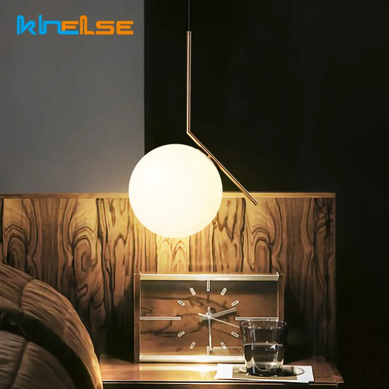 Modern Nordic Minimalist Loft Living Room Pendant lights Restaurant Bedroom Beside Decor AC 90-260V E27 Glass Ball Pendant Lamp