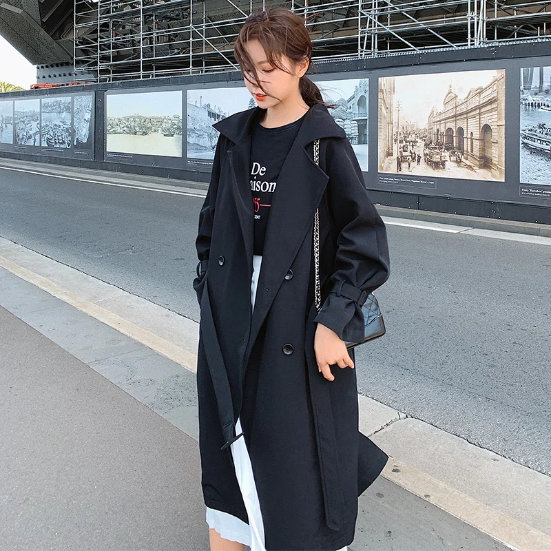 Женский тренчкот с поясом повседневное Элегантное длинное пальто в Корейском